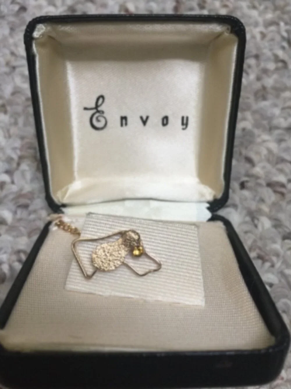 Vintage Envoy Dog Tie Tack-Screw Back in Original Box-Gold Colored with Stone